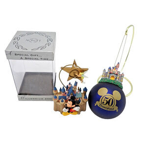 Lenox Millennium 2000 Castle w/Star & Disneyland 50th Blue Castle Ornament Lot